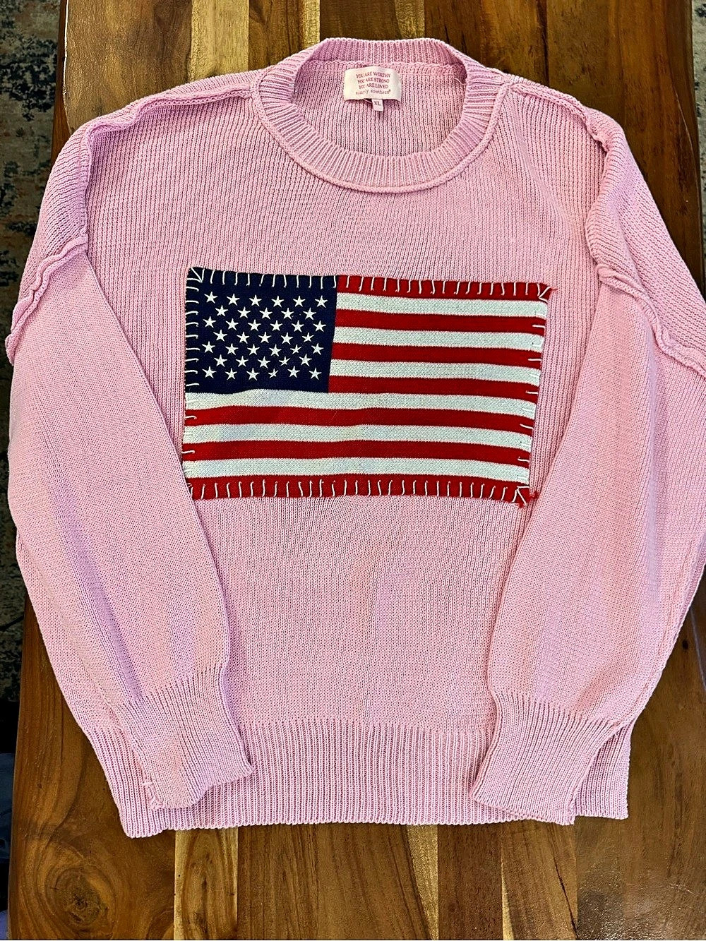 Simply Southern Pink American Flag Sweater Size XL Like New
